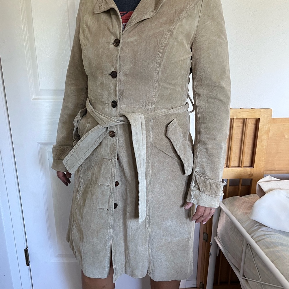 Suede trench coat